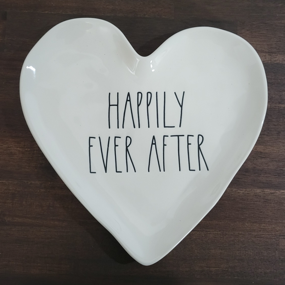 Rae Dunn Heart-Shaped Plate with 'Happily Ever After'
